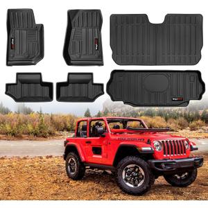 Custom for 2007-2018 Jeep Wrangler JK 2 Door Floor Mats & Trunk Cargo Liner & Backrest Mat TPE All Weather Car Liners Accessories (for 2007-2018 Jeep Wrangler JK 2 Door Full Set)