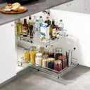 2 Tier Pull Out Cabinet Organizer 15"W x 22"D, Heavy Duty Slide Out Drawers for Base Cabinets, Electroplated Stainless Steel Pull-out Shelves for Kitchen Bathroom Pantry, Under Cabinet Sliding Rack