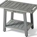 HDPS Shower Bench Seat with Shelf, Waterproof Shower Stool, Bathroom Chair for Spa with Handle, Weather Resistant/Non-Slip/Handles/Indoor or Outdoor Use, Weight Capacity 500LBS (Grey)