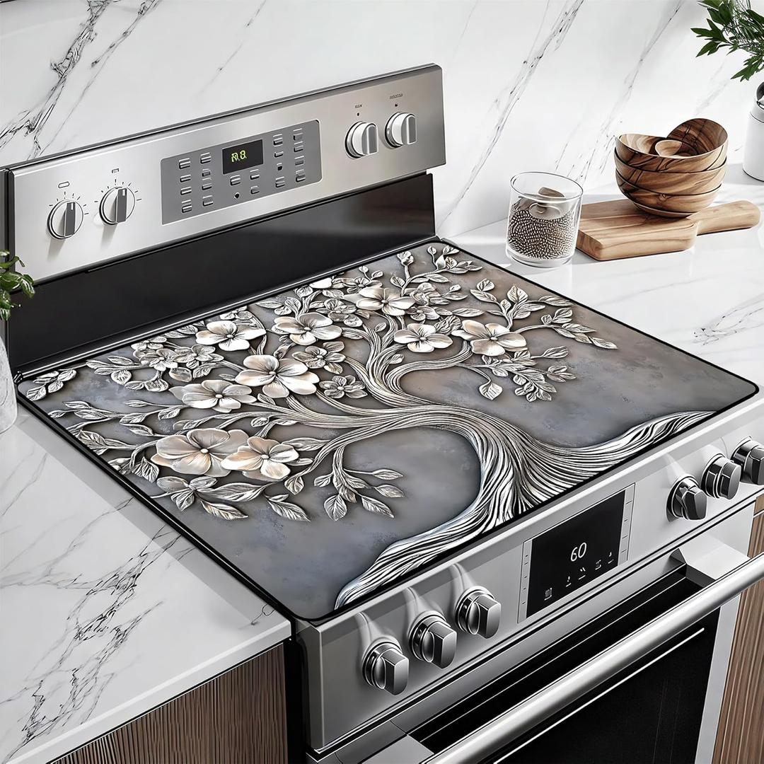 BSFHH Heat-Resistant Glass Stove Top Cover with Anti-Slip Rubber Coating  Electric Stove Protector, Scratch-Resistant, Expands Counter Space, Stylish Kitchen Decor (Tree)