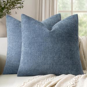 Woaboy Set of 2 Textured Throw Pillow Covers Decorative Soft Accent Square Chenille Pillowcases Neutral Farmhouse Cushions Modern Home Decor for Couch Sofa Bedroom Living Room 18x18 Inch,Blue Gray