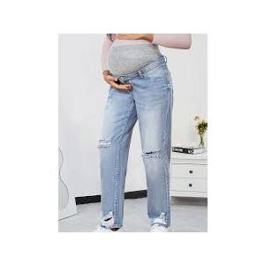 Women's Maternity Jeans Straight Leg Relaxed Fit Over Belly Pregnancy Denim Work Pants Maternity Clothes with Pockets 8