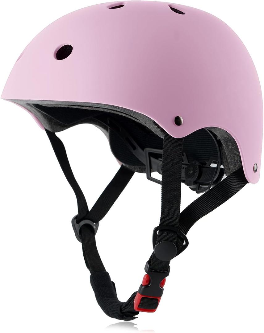 OUWOR Kids Skateboard Bike Helmet for Boy and Girl, Lightweight Adjustable, Multi-Sport for Bicycle Skate Scooter (Pink, Small)