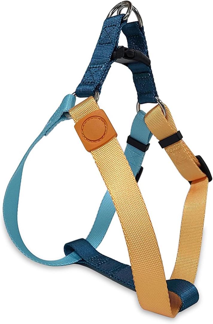 Tri-Color Dog Harness, Adjustable Step-in Design, No Pull, Heavy Duty, Medium Size, Blue Orange (M: 3/4"W x Chest 19''- 25")