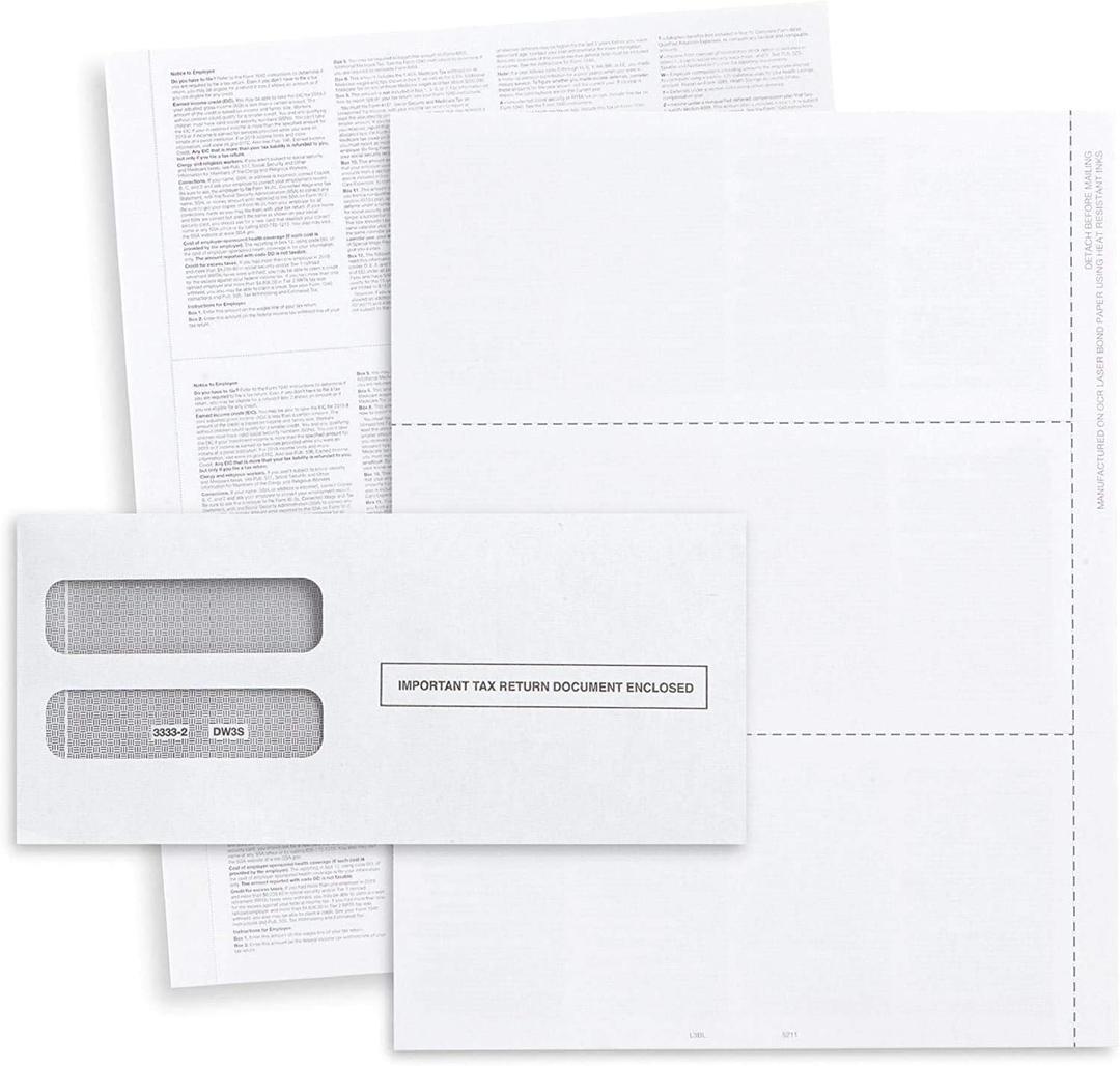W2 Forms Blank 3 Up Tax Forms 2025 withEnvelopes, Perforated Paper With Back Instructions For 50 Employees, and 50 Self-Seal Envelopes,Works with Printers, Great for QuickBooks and Accounting Software