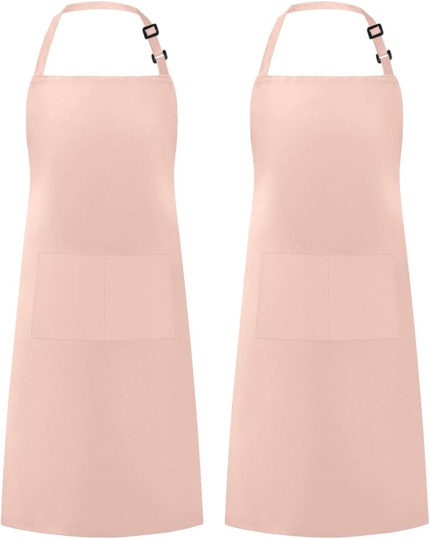 Syntus 2 Pack Adjustable Bib Apron Waterdrop Resistant with 2 Pockets Cooking Kitchen Aprons for Women Men Chef (Nude Pink)