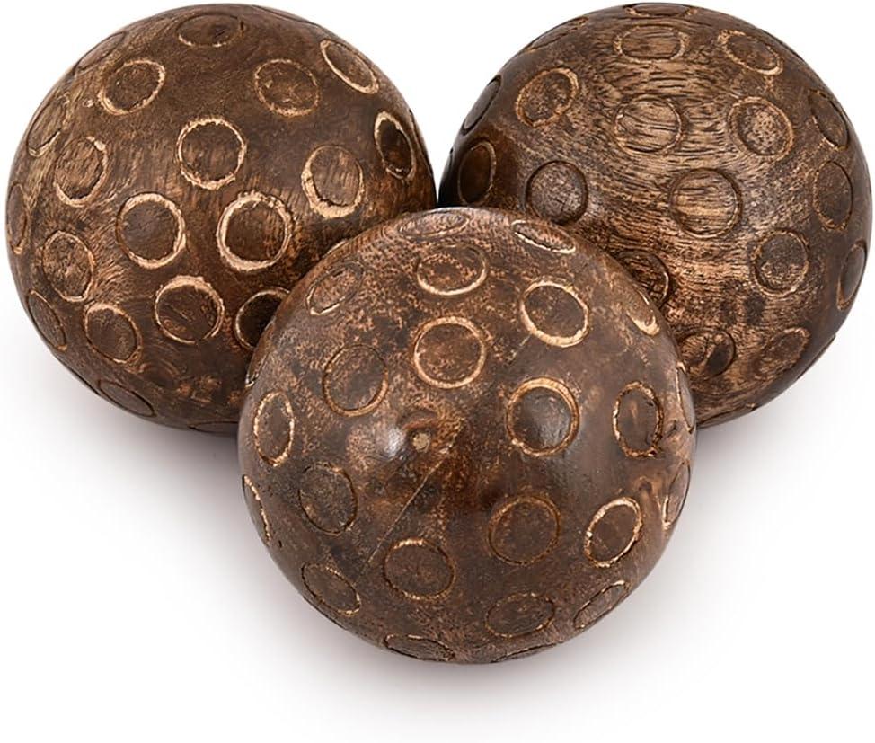 Decorative Balls Mango Wood Round Balls Set of 3 Individual Use Ideal for Use in Living, Dining Room Home Dcor (3" x 3" x 3"), (Set of 3)