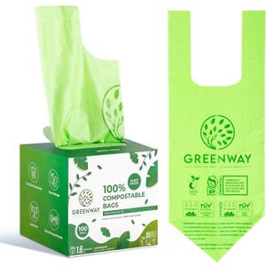 GREENWAY 1.6 Gallon Compostable Food Scrap Bags with Handles, 100 Count, US BPI & Europe OK Compost Home Certified