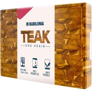 Teak Cutting Boards for Kitchen (ExtraThick 1.7"). Premium Quality Butcher Block, Charcuterie Board. Heavy Duty End Grain Wood Chopping Board 15.7"L x 10.2"W with Handle (Oil bottle & Plate included)