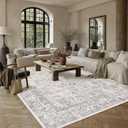 PureCozy Gray Area Rug 9x12 Machine Washable Large Vintage Living Room Distressed Non Slip Carpet Traditional Indoor Bedroom Grey Retro Floral Accent Throw Rug for Office Kitchen Dining Room