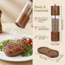 Wooden Salt and Pepper Grinder Set, 8 inch Manual Refillable Wooden Salt and Pepper Shakers Mill with Tray, Adjustable Coarseness, Solid Wood with Ceramic Stainless Steel Core, Transparent - 2 Packs