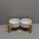 Elevated Ceramic Dog Bowl Set - Raised Dog Bowls with Non-Slip Bamboo Stand - Dog Food and Water Bowl Set - Double Dog Feeding Bowls - Suitable for Small and Medium Dogs - 28.74 OZ - 3.6 CUPS - 850 ML (White)