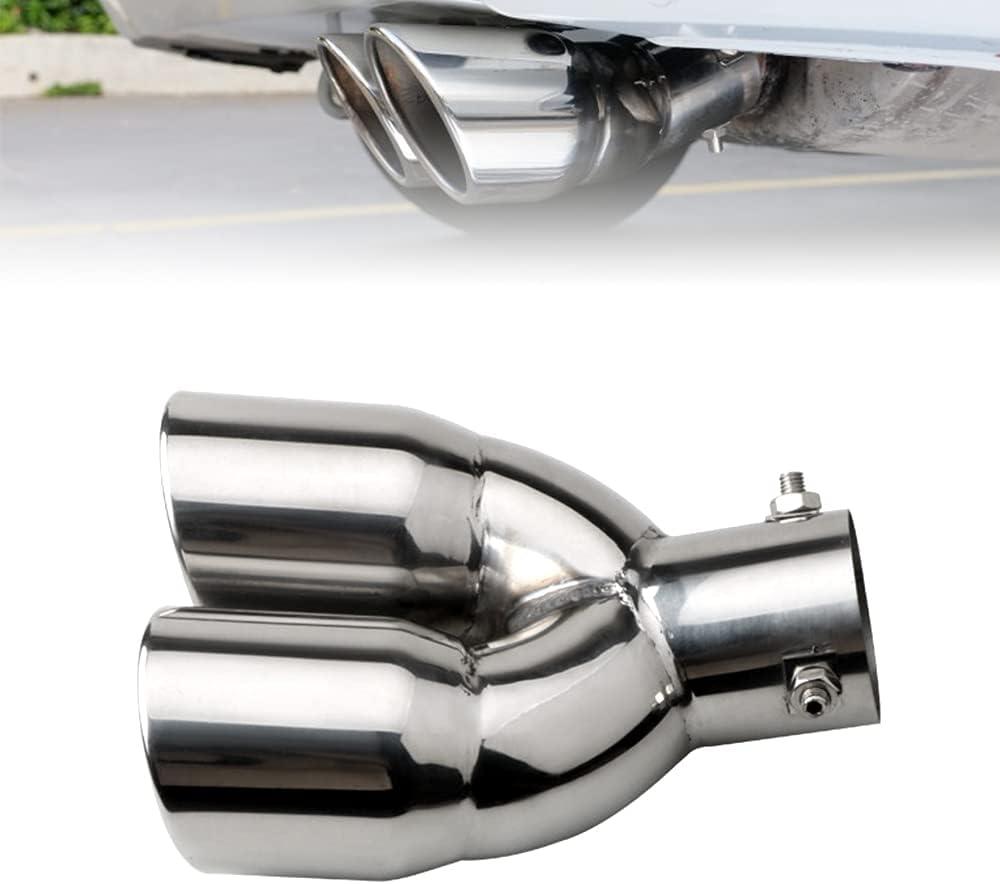 2.5 inch Inlet Dual Exhaust Tip Stainless Steel Polished Muffler Tail Universal Bolt-On Double Outlet Tail Pipe (Silver,Curved)