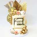 JeVenis Boho Champagne Rose Cake Decoration Balls Cake Decoration Gold Palm Leaves Cake Decoration Bohemian White Gold Ball Cake Decoration Boho Party Supplies