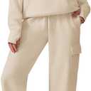 PINSPARK Two Piece Sets for Women Sweatsuit Drawstring Cargo Jogger Sets with 4 Pockets 2025 Airport Outfits Fall Tracksuit (Medium, Beige)