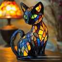 Cat Lamp,Retro Cats Stained Resin Cat Tabletop Night Light,Stained Animal Lamps,3D Cute Pet Themed Led Table Lamps,Gifts for Cats Lovers (cat A)