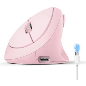 TECKNET Ergonomic Mouse, Bluetooth Wireless Vertical Mouse, Rechargeable Battery, Quiet Clicks, 4800 DPI Adjustable, BT5.0/3.0 & 2.4G Connect, Easy to use, Wide Compatibility - Pink