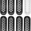 Grill Inserts Black, Front Mesh Grille Cover Compatible with 2007-2018 Jeep JK Wrangler & Unlimited Wrangler Accessories, Car Grill Mesh (7PCS Black + 1PCS White)