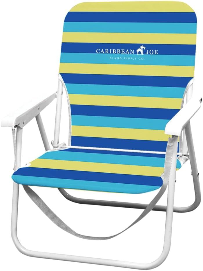 CARIBBEAN JOE Folding Beach Chair, 1 Position Lightweight and Portable Foldable Outdoor Camping Accessories with Carry Strap (Bold Stripe, 200lbs Capacity)