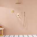 MONDAWE 12 Inch Ceiling Mounted Brushed Gold Shower System, 3-Functions Shower Faucet Set with Rainfall Dual Shower Head and High Pressure Handheld Spray, All Function Can be Used At the Same Time