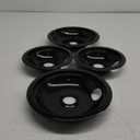 GE Black Stove Drip Pans, 10% Energy Save by Enamel Spraying Prevent Bending and Rust - Include 2 6'' Burner Drip Pans and 2 8'' Drip Bowl