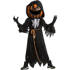 Spooktacular Creations Halloween Boy Scarecrow Pumpkin Reaper Costume with Kids Pumpkin Head for Halloween Cosplay (Medium, 8-10 Years)