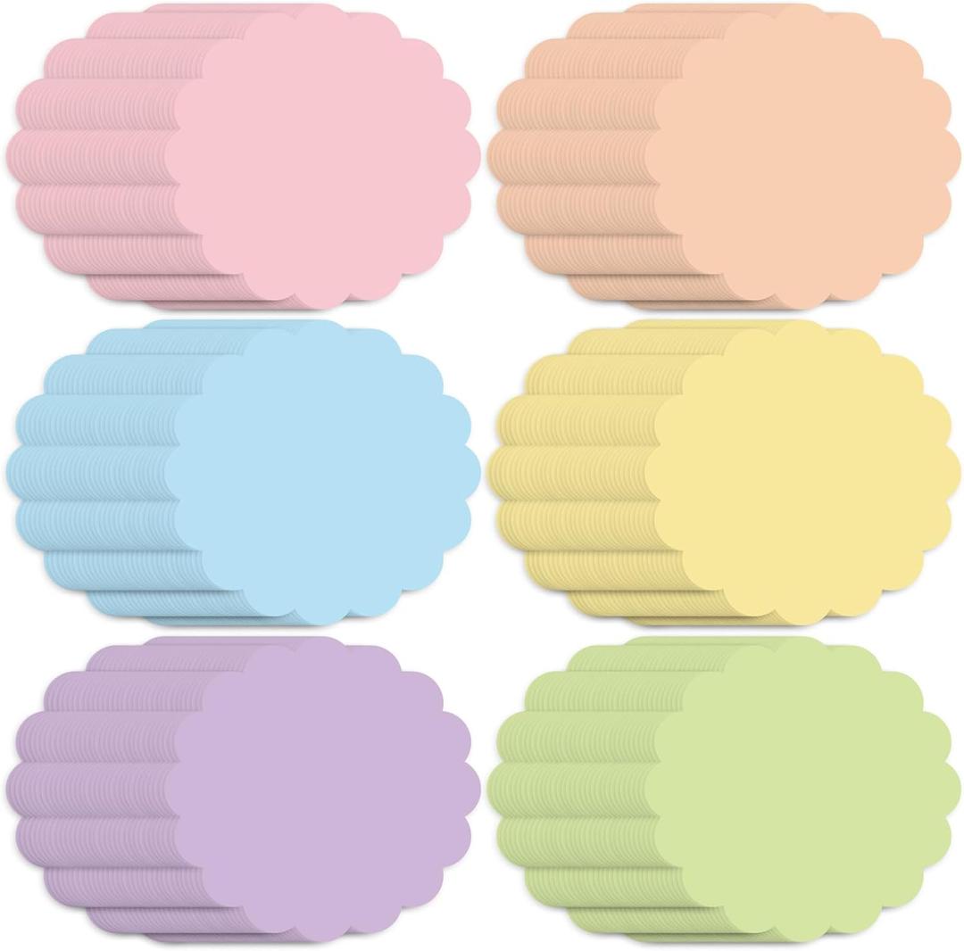 60Pcs Pastel Scalloped Paper Placemats 13.5 Inch Colorful Disposable Place Mats Round Table Mats for Birthday Wedding Party Dinner Table Setting