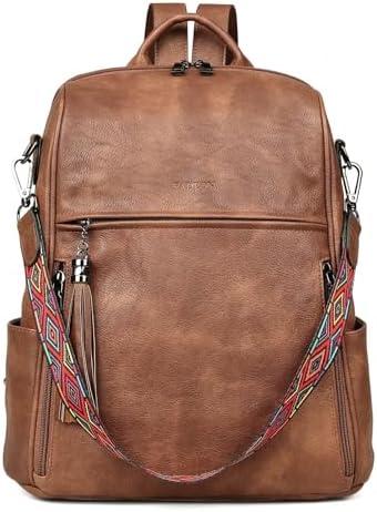 FADEON Leather Backpack Purse for Women Designer Travel Backpack Purses PU Fashion Ladies Shoulder Bag with Tassel