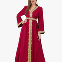 IBAKOM Abaya for Women Floral Lace Ethnic Moroccan Dress Muslim Dubai Attire Islamic Clothes Wedding Eid Ramadan Jalabiya Size Small