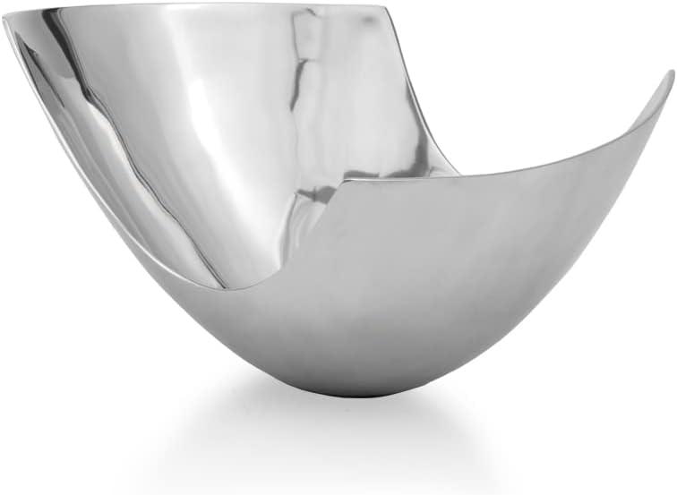 Modern Day Accents 3256 Pala LG Abstract Bowl, Aluminum Accent Centerpiece, Fruit Holder, Potpourri Bowl, Home Office or Aesthetic Room Decor 12" L x 13" W x 8" H
