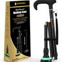 GlowGuard Walking Cane for Men & Women - Extra-Wide 2.68" Glow Cane Tip with Photoluminescent Ring, Height Adjustable (31.1" to 37.8"), 350Lbs Capacity, Matte Black