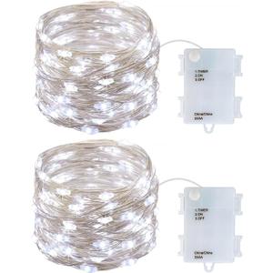2 Pack Battery Operated Mini Led Fairy Lights Dewdrop Garland Lights with Timer 6 Hours on/18 Hours Off for Wedding Party Decorations,50 Leds 18 Feet Silver Wire (Cold White)