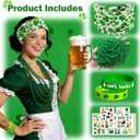 St. Patrick's Day Party Accessories Kit for Adults - 13 Pcs Irish Celebration Set with Shamrock Beer Headband, 5 Necklaces, 2 Wristbands & Stickers for Irish Themed Party Supplies (Green, M)