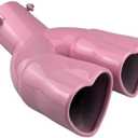 idain 2.5 inch Inlet Dual Exhaust Tips Muffler Tip,Chrome Heart-Shaped Exhaust Tip,Universal Bolt-On Double Tube Exhaust Muffler (Pink,Curved)