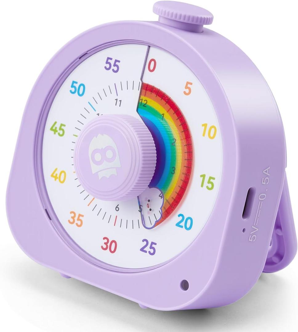 Visual Timer  Rainbow Magnetic Timer for Classroom, 60min/12h Rechargeable Countdown Timers, Silent Pomodoro Timers for Kids & Adults with ADHD (Purple)