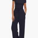 Darong Women's 2 Piece Set Outfits Lounge Sets Ruched Short Sleeve Tops High Waisted Wide Leg Pants Tracksuit Sets S