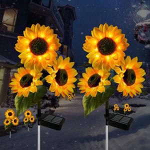 2 Pack Sunflower Solar Lights Outdoor Decor with 3 LED Sunflower Yellow Flower Lights Decorative Waterproof for Patio Lawn Garden Yard Pathway Decoration