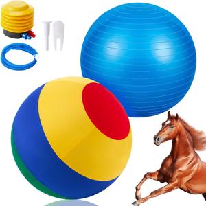40 Inch Giant Herding Ball with Ball Cover Anti Burst Please Watch VCR for How to Inflation Horse Toys for Horses Entertainment Play, Pump Included (Classic, Mixed Color)