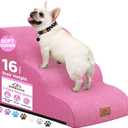 Dog Ramp and Stair for Bed 16" H-20 H,3-Step Cat Stair for Sofa and Chair,4-Step Dog Ramp for High Bed and Window,Durable Nonslip Fabric Cover for Indoor (Pink-16 H, Pet Friendly, 3)