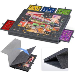 Lavievert Tilting Puzzle Board with 2-in-1 Designed Stand & Cover, Super Lightweight Felt Plateau Storage with 5 Drawers for Adults, Portable Jigsaw Puzzle Table for Up to 1000 Pieces Gray