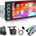 6.9" Single Din Car Stereo Wireless Apple CarPlay,IPS 1280 * 480 Capacitance Touchscreen, Car Bluetooth 5.2, FM Car Radio, Car Audio Receicers, Night VisionBackup Camera, Android Auto, USB Type-c