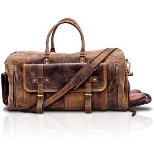 Leather Travel Duffle Bags for Men and Women cabin friendly Weekend Bag Sports Gym airplane carry on overnight duffel