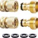 HQMPC Garden Hose Quick Connect Solid Brass Quick Connector Garden Hose Fitting Water Hose Connectors Garden Hose Disconnect 3/4 inch GHT (2Sets) (2Female+2Male) 