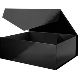 19.2x15.8x7 Inches, Extra Large Gift Box with Lid, Groomsman Proposal Box with Magnetic Closure, Giant Gift Box for Clothes and Large Gifts (Glossy Black), 1 Count