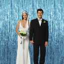 Twinkle Star 4 Pack Photo Booth Backdrop 3FT x 8FT Metallic Tinsel Foil Fringe Curtains Environmental Background Streamers for Birthday Wedding Party Christmas Decorations (Light Blue)