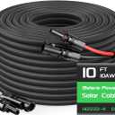 10FT Twin Wire Solar Panel Extension Cable, 10 Gauge PV Wire with IP68 Female & Male Waterproof Connectors, Flame Retardant Protective Sleeving and Dust Caps for Home, RV, Photovoltaic Systems