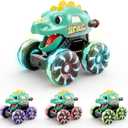 Green Dino Monster Truck  LED Light-Up Press and Go Toy Car for Toddlers Age 2 3 4 5  Dinosaur Truck with Flashing Wheels and Chomping Mouth for Boys and Girls