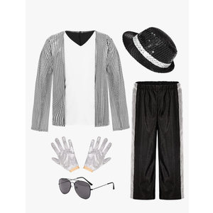 Kids Dance Star Costume for Boys 80s 90s Hip Hop Stage Outfits for Halloween Cosplay 110-120cm