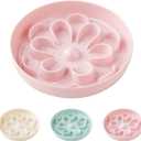 Slow-Food Cat Bowl - Made of Melamine, Suitable for Both Dry and Wet Food - Cute Flower Maze Pattern, Promotes Healthy Feeding and Helps Protect Whiskers - Dishwasher Safe - 6.3 in Wide x 1.1 in high (Pink)