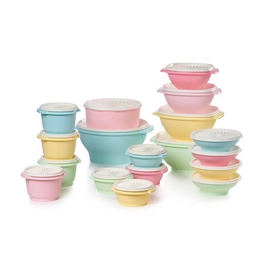 Tupperware Heritage Collection, 30 Piece Food Storage Container Set in Vintage Colors, Dishwasher Safe and BPA Free 